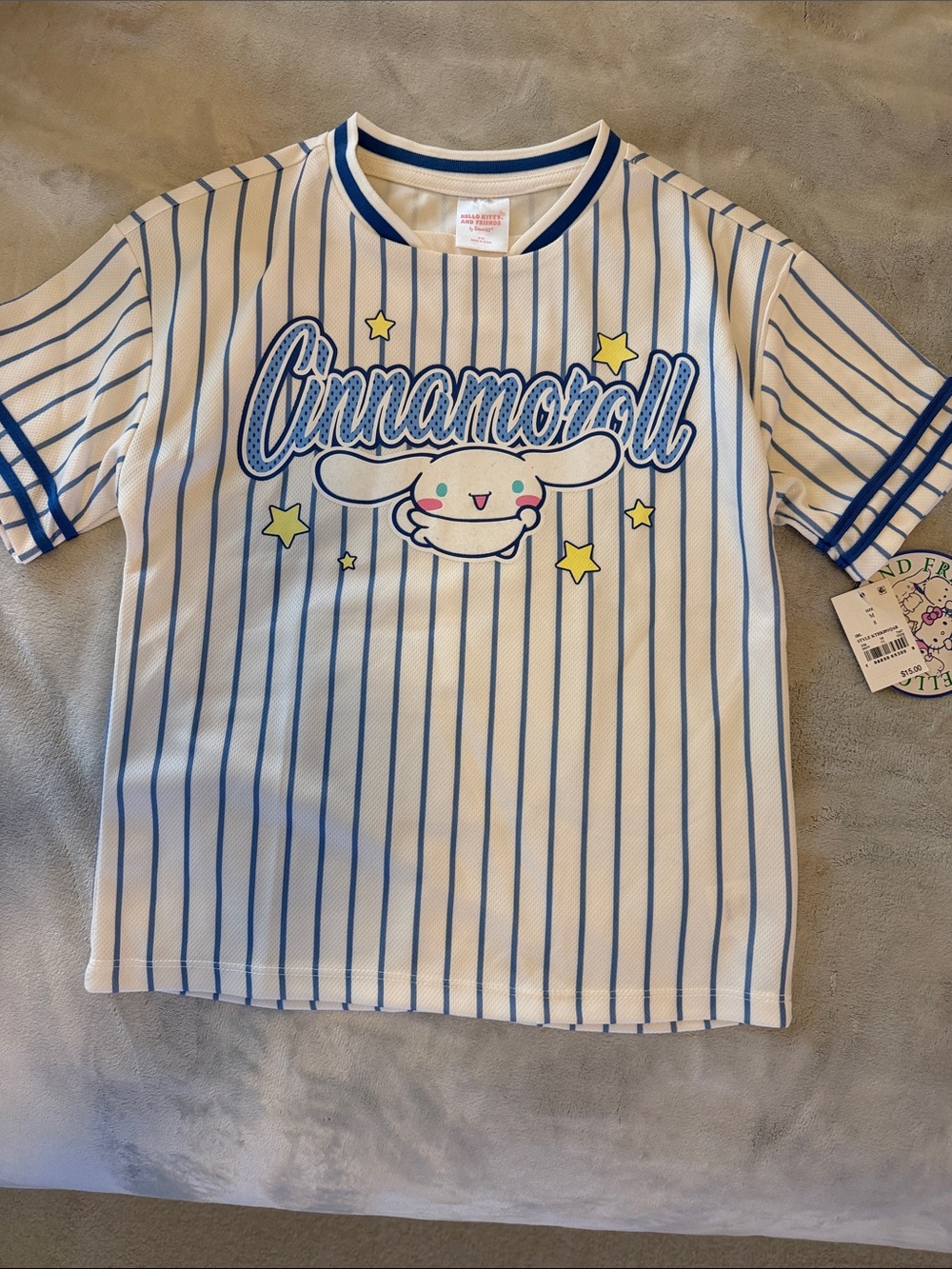 Sanrio Cinnamoroll Pinstripe Tee - White & Blue